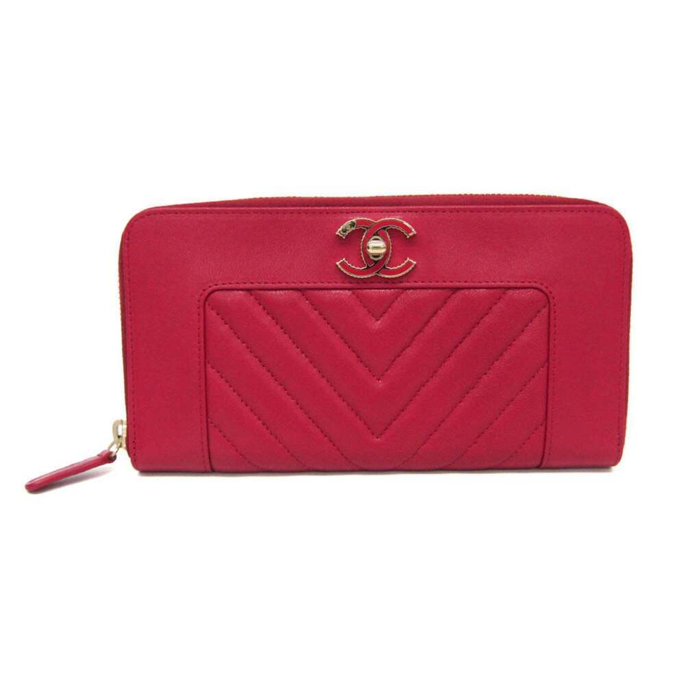 CHANEL Pink Lambskin Leather Wallet